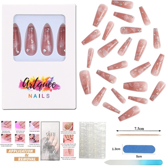 Artquee 24pc Nude Pink Clear Clouds & Diamonds Nails - Picture 3 of 7